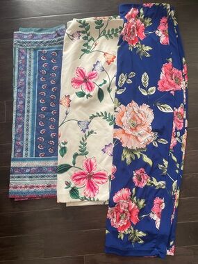 Floral Pencil Skirt - Blue, Cream & Pink